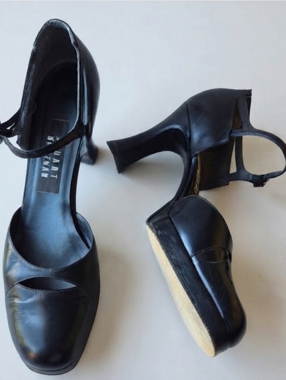 Stuart Weitzman Black Leather Mary Jane Style Shoes HEELS  Sz 8AA
